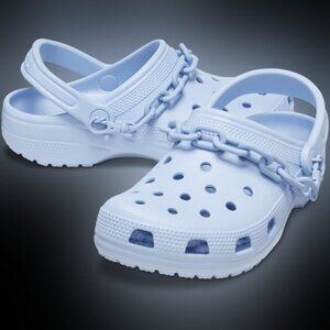 CROCS size 12 classic CHAIN clogs mens slip on mules shoes with heel strap blue